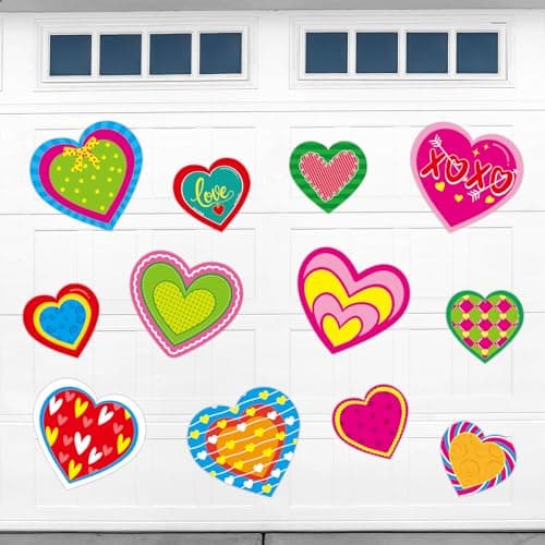 12 Pcs Valentine’s Day Garage Decoration Magnets Colorful Magnetic Heart Stickers for Refrigerator Car Garage Door Outdoor Valentines Decorations
