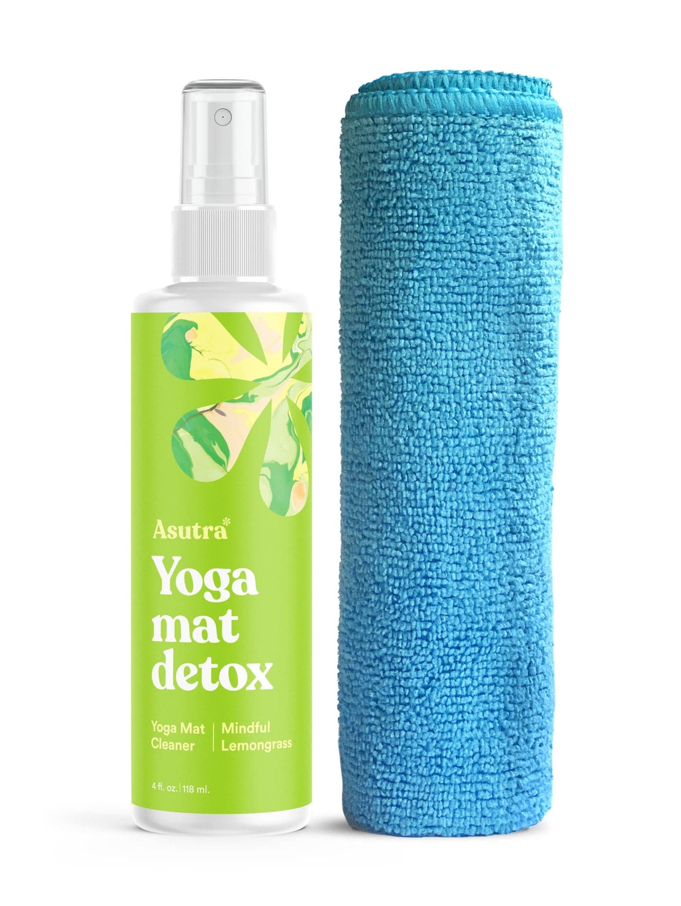 ASUTRA Yoga Mat Cleaner Spray Mindful Lemongrass 4 fl oz No Slippery Residue Organic Essential Oils DeepCleansing for Fitness Gear Gym Equipment Microfiber Towel Included