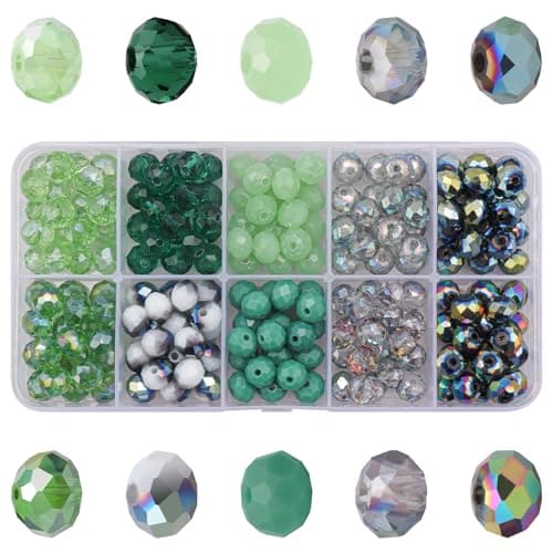 YUANZHIRUN 200pcs 8MM Faceted Rondelle Glass Beads for Jewelry Making Briolette Crystal Glass Beads Plated Round Loose Spacer Beads for DIY Supplies Bracelets Necklaces Earrings Green