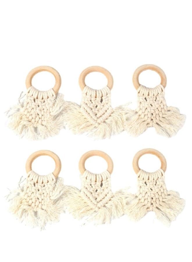Napkin Rings Set of 6 Handmade Bohemia Macrame Woven Cotton Napkin Ring Holders for Wedding Party Farmhouse Dining Table Decor