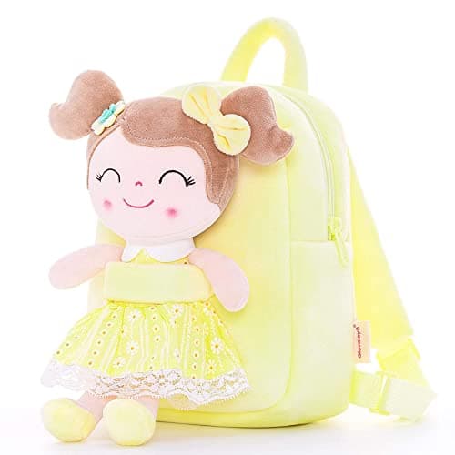 Gloveleya Back to School Gifts for Girls Kids Backpack Toddler Girls Backpacks with Soft Plush Spring Girl Doll Toys Yellow
