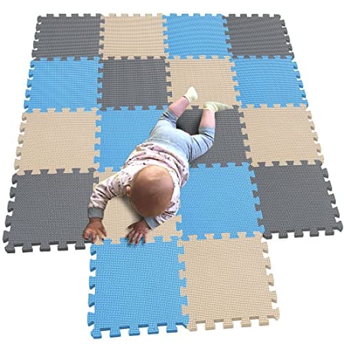 MQIAOHAM children puzzle mat play mat squares play mat tiles baby mats for floor puzzle mat soft play mats girl playmat carpet interlocking foam floor mats for baby blue beige grey 107110112
