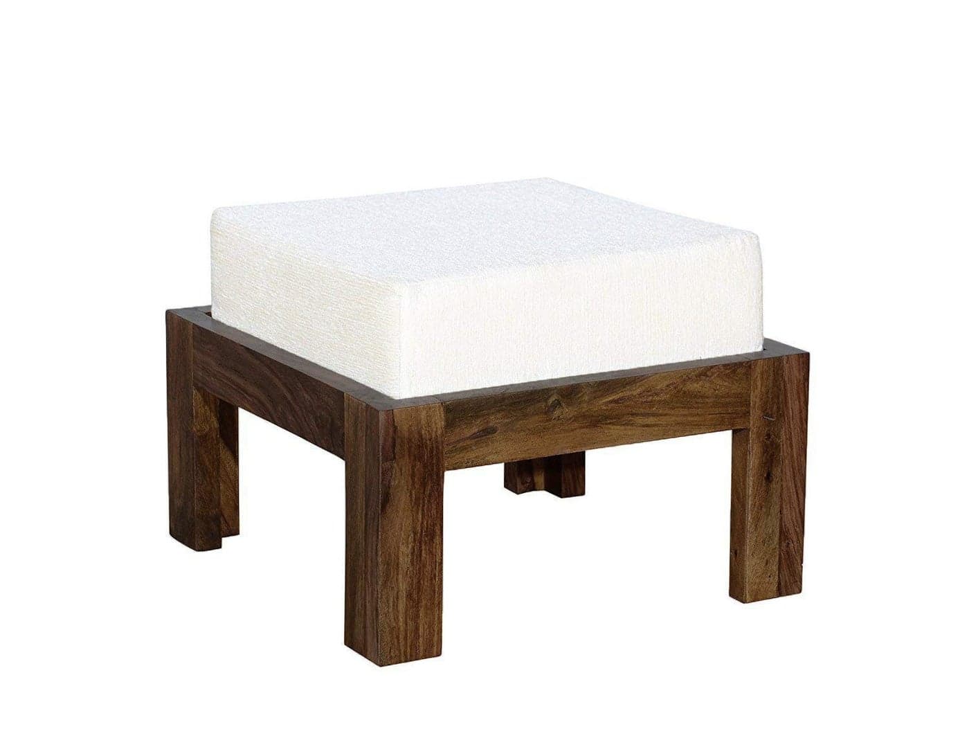 WiproWood Sheesham Wood Cushioned Ottoman Stool Wooden Seating Pouffes Stool for Living Room Home Natural Finish