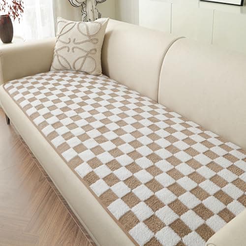 Sinotalent Couch Covers for Dogs Washable, Funny Fuzzy Pet Couch Cover, Anti-Slip Couch Covers for 3 Cushion Couch Sofa Pet Friendly, Reusable Sofa Covers for Pets. (Camel/White, 28" x 53")