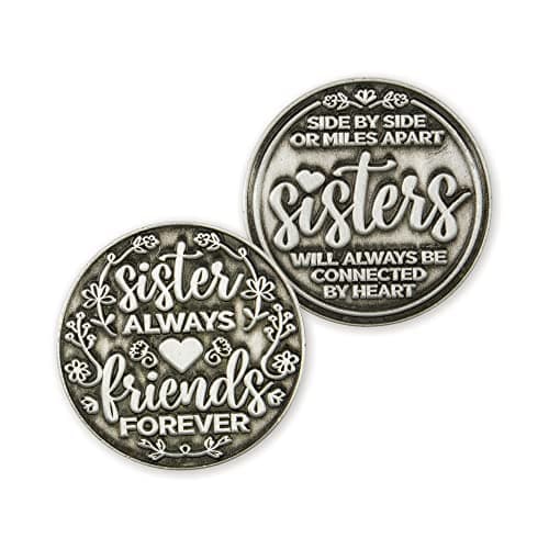 Sisters Always Friends Forever Love Expression Coin Pocket Keepsake Gifts of Appreciation for Girls Women Birthday Distance Gifts Tokens of Appreciation for Family