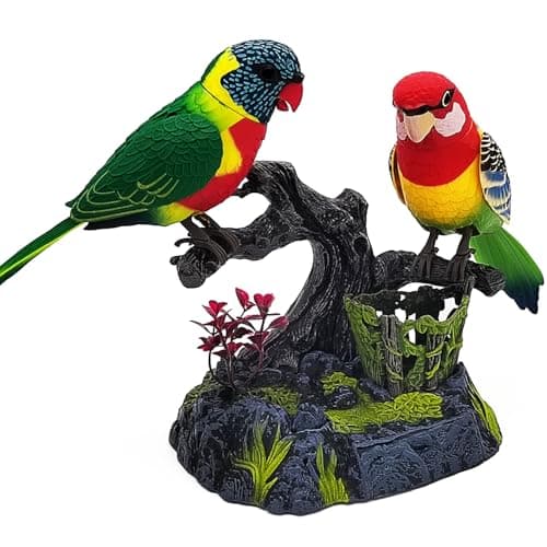 Tipmant Realistic Electronic Parrots Bird Toys Electric Animal Pets Move Chirp Home Office Table Desk Wall Decoration Kids Birthday Gifts