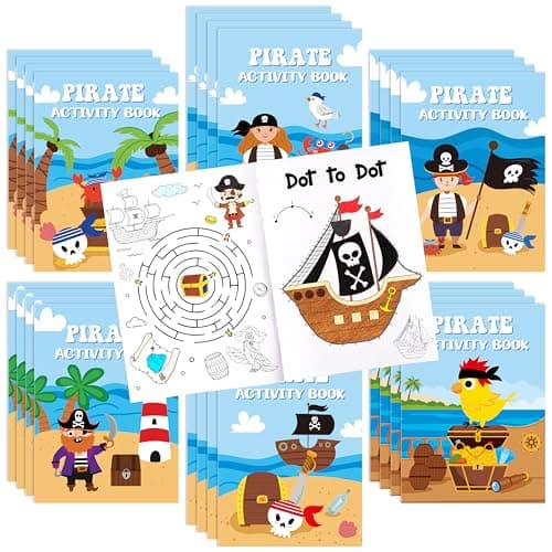 JAPBOR Pirate Activity Coloring Books 24PCS Mini Pirates Activities Colouring Book Bulk for Kid Party Favor Summer Nautical Theme Drawing Booklet Goodie Bag Filler Birthday Class Painting Game