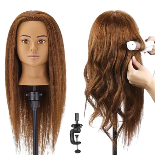 SZCY LLC 100 Human Hair Mannequin Head Hair Styling Training Head Cosmetology Manikin Head Doll Head for Hairdresser with Clamp Holder