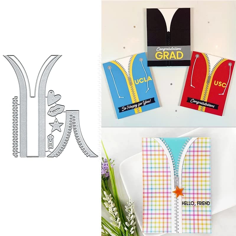 2pcs Zippers Metal Dies Cutting Die Cuts, 2pcs Zippers Cutting Dies Embossing Stencils DIY Crafts Cards Cutting Dies Cut for DIY Embossing Card Making Photo Decorative Paper Dies Scrapbooking