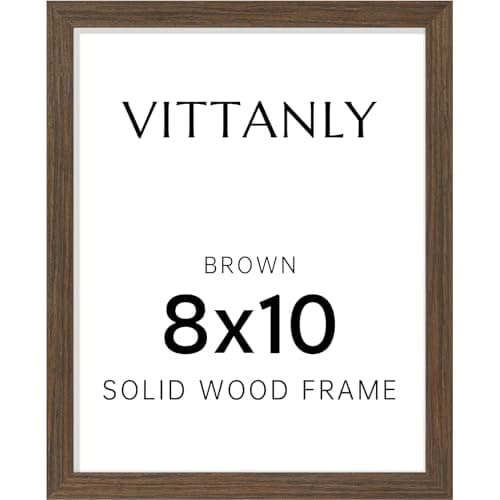 Vittanly 8x10 Picture Frame, Solid Wood Frame with Plexiglass, Includes 5x7 Mat, Wall Hanging or Tabletop for Home Decor, Brown, 1 Pack