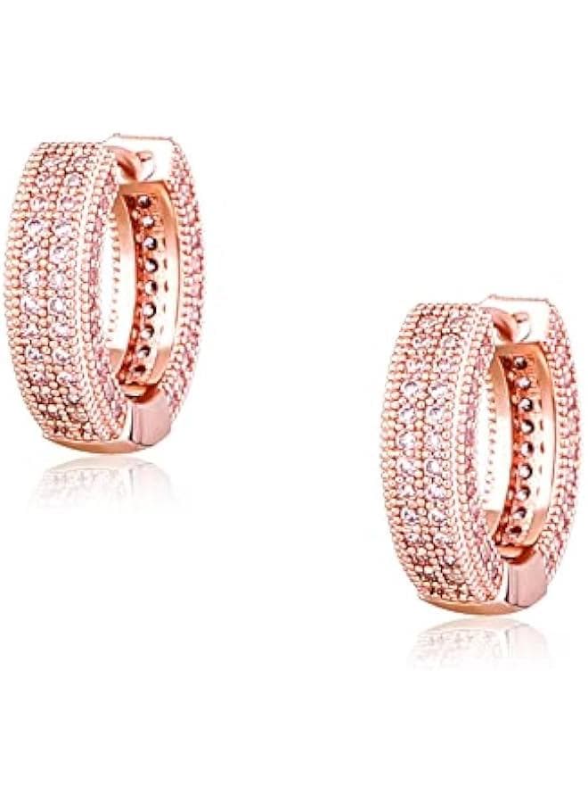 14K Gold Plated Hypoallergenic Cubic Zirconia Iced Out Huggie Hoop Earrings Luxury Round Circle Cartilage Cuff Fashion for Men and Women