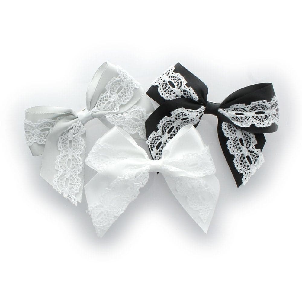 My Lello Medium 4 Girls HairBow Barrette Satin Lace Mixed Variety 3 Pack GrayBlackWhite