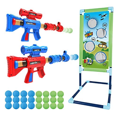 SpringFlower Shooting Game Toy for 5 6 7 8 9 10 Years Olds Boys2pk Foam Ball Popper Air Toy Guns with Standing Shooting Target24 Foam Balls for Kids