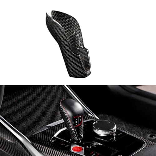 JSWAN Carbon Fiber Gear Shift Knob Cover Fit for BMW M2 G87 M3 G80 M4 G82 G83 2023 to 2025 Automatic Shift Lever Trim Cover Shift Head Shifter Trim Panel Cover Glossy Interior Accessories