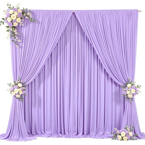 Lavender Backdrop Curtains 20 ft X 10 ft Wrinkle Free Polyester Fabric Photo Backdrop Cloth 4 Panels 10ft X 5ft Lavender Drapes for Wedding Birthday Party Photography Background Decorations