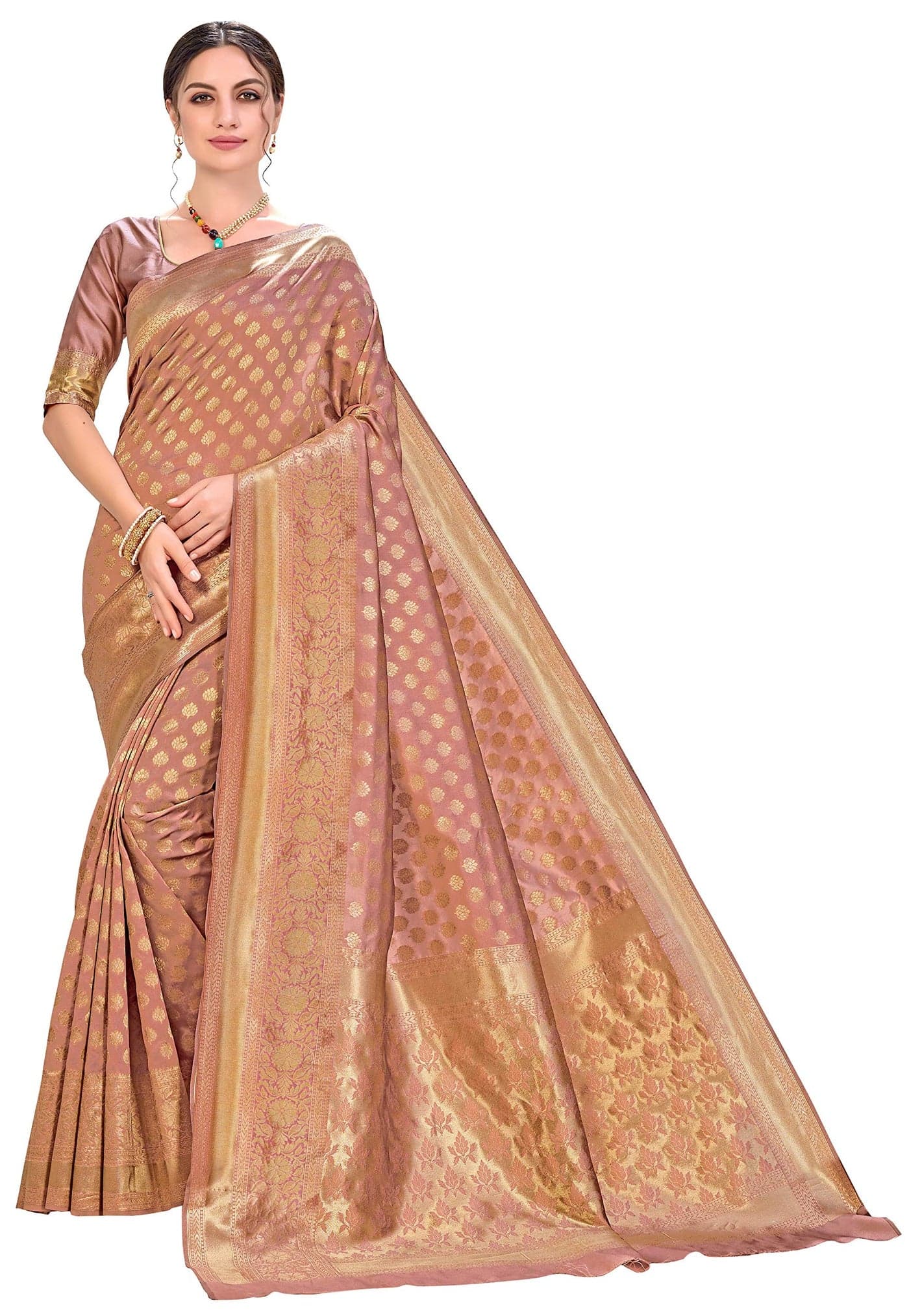 Glory Sarees Women's Woven Pure Soft Kanjivaram Silk Saree Banarasi Style With Blouse Piece for Wedding (kara115copper_Copper)