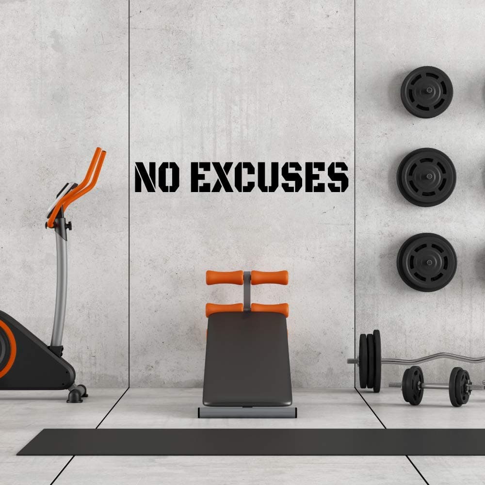 Fairwinds Design No Excuses 4 Long Gym Wall Vinyl Decal Inspirational Workout Wall Quote for Gym and Fitness Center Black