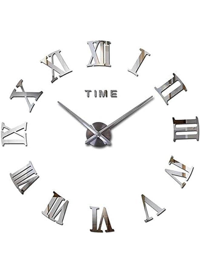Large DIY Quartz 3D Roman Number Wall Clock Acrylic Sticker - Silver