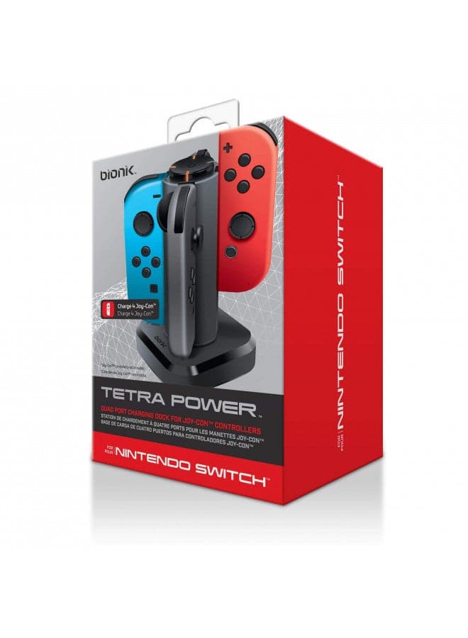 Bionik Tetra Power - Nintendo Switch Joy Con Charging Dock (4 Controllers) with Built-In Cable Adjustment System and LED Charge Status Indicators