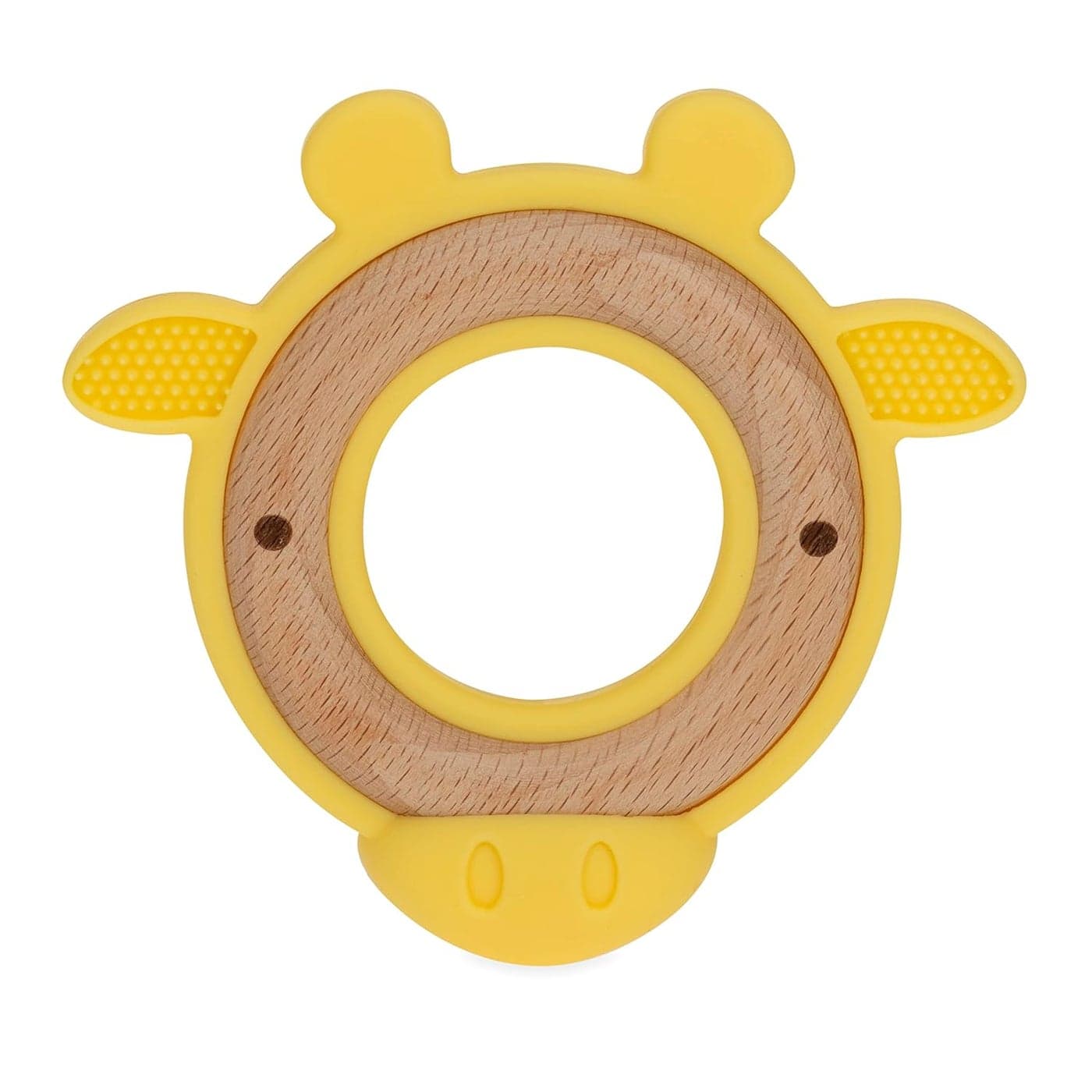Nuby Natural Wood Teether with Soft Silicone Minimalist Design Easy to Clean Giraffe Yellow