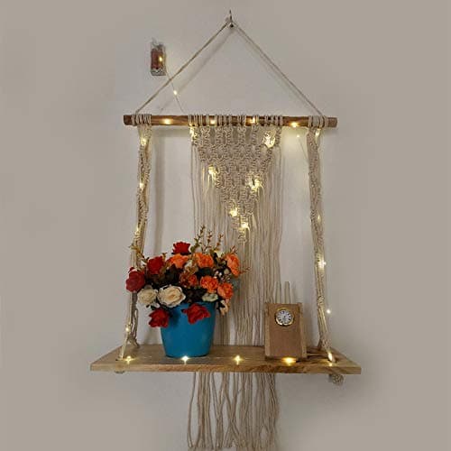 VAH Kya Bat Hai Wooden Floating Shelves with LED Light Brown