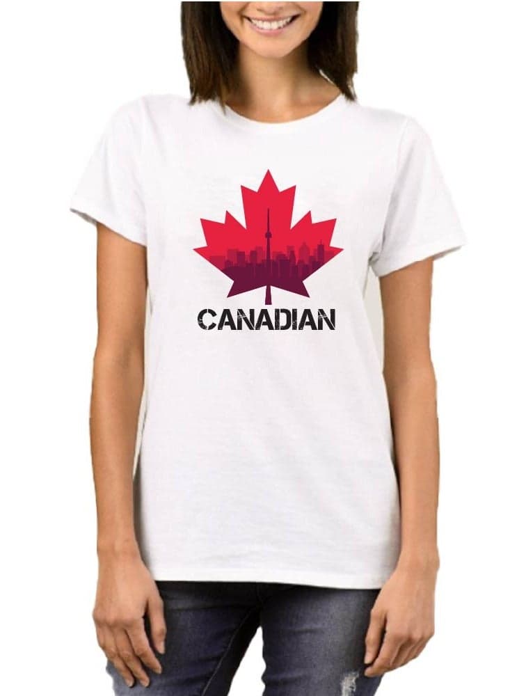 Canada Adult Women's Round Neck T-Shirt - Soft and Comfortable, Short Sleeve Tshirt - Perfect for Everyday Canadian Style - Canada Tshirt for Women