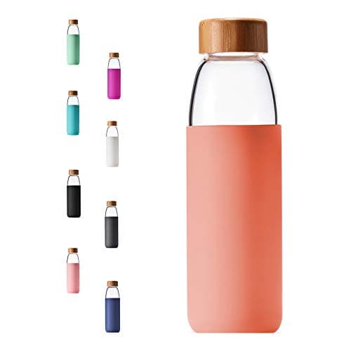 veegoal 18 Oz Borosilicate Glass Water Bottles with Bamboo Lid BPAFREE NonSlip Silicone Sleeve and Stainless Steel Leak Proof Lid Reusable Glass Bottle for Men and Women