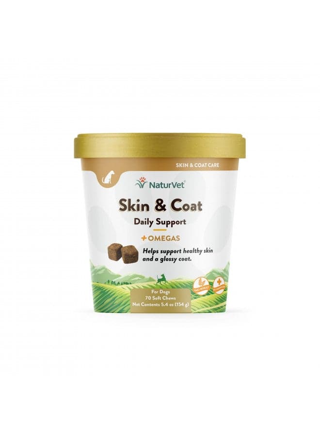 NaturVet Skin and Coat Plus Breath Aid for Dogs, 70 ct Soft Chews, Made in The USA with Globally Source Ingredients