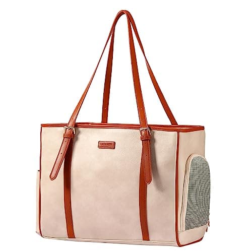Lasaviin Fashion Dog Purse Pet Carrier Leather Bag for Small Dogs Cats Puppy Portable Tote Bag Airline Approved SoftSided Carriers Beign