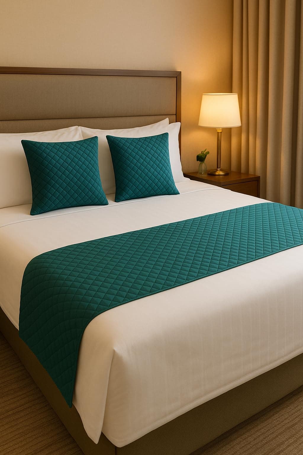 KINGLY 3 Piece Velvet Bed Runner Set – Luxury Quilted Hotel Style Bedding Décor for King Size Bed | Teal | 16x96 Inch Bed Runner with 2 Cushion Covers 16x16 Inch