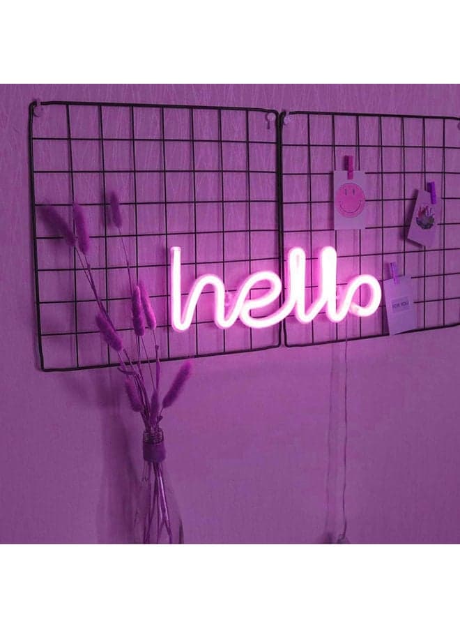 Neon Sign LED Hello Shape Light Wall Decor Night Lamp Purple 34 x 11.5cm
