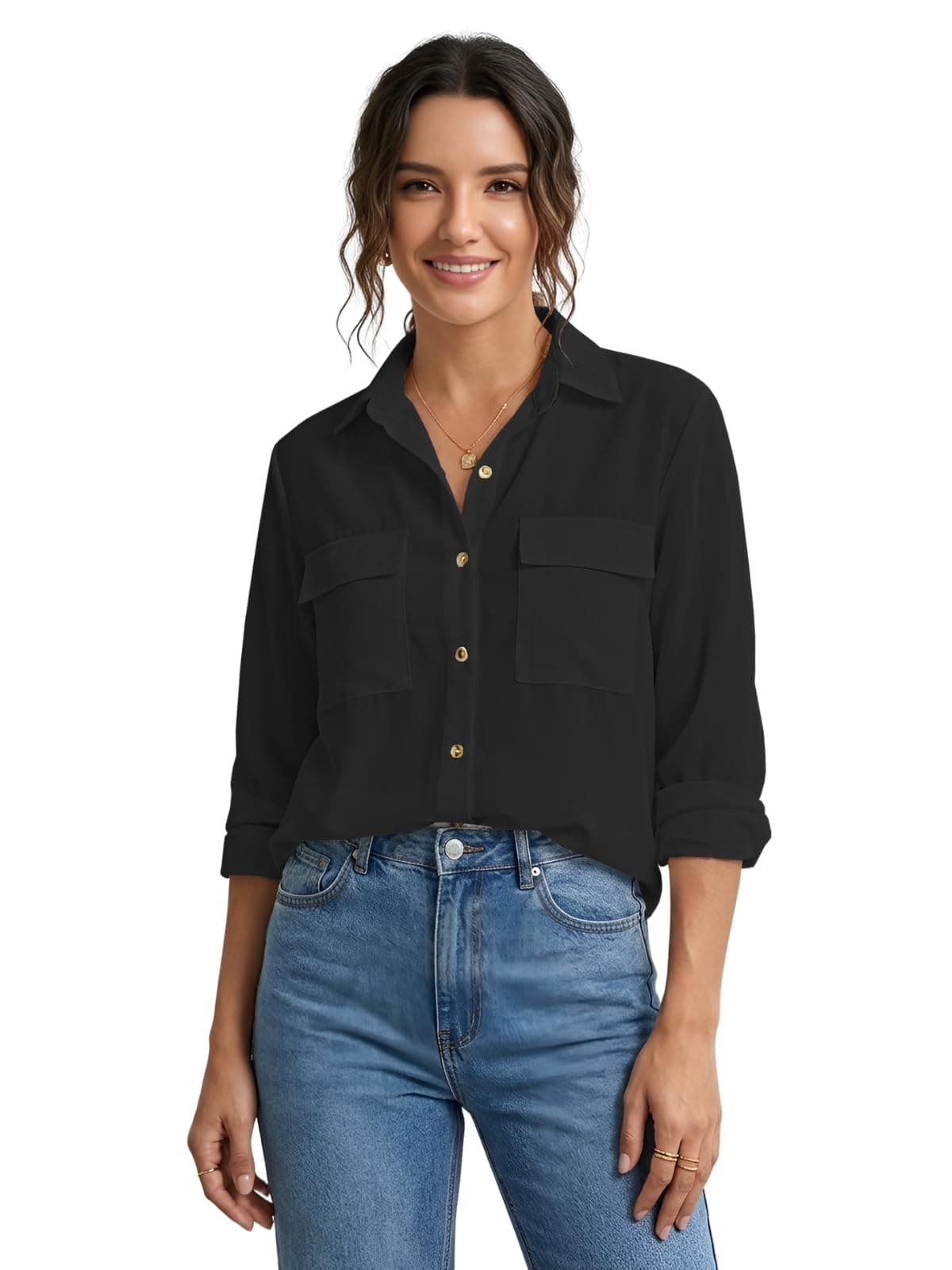 GRECIILOOKS Women's Regular Fit Western Shirt (GL-W2215_Black