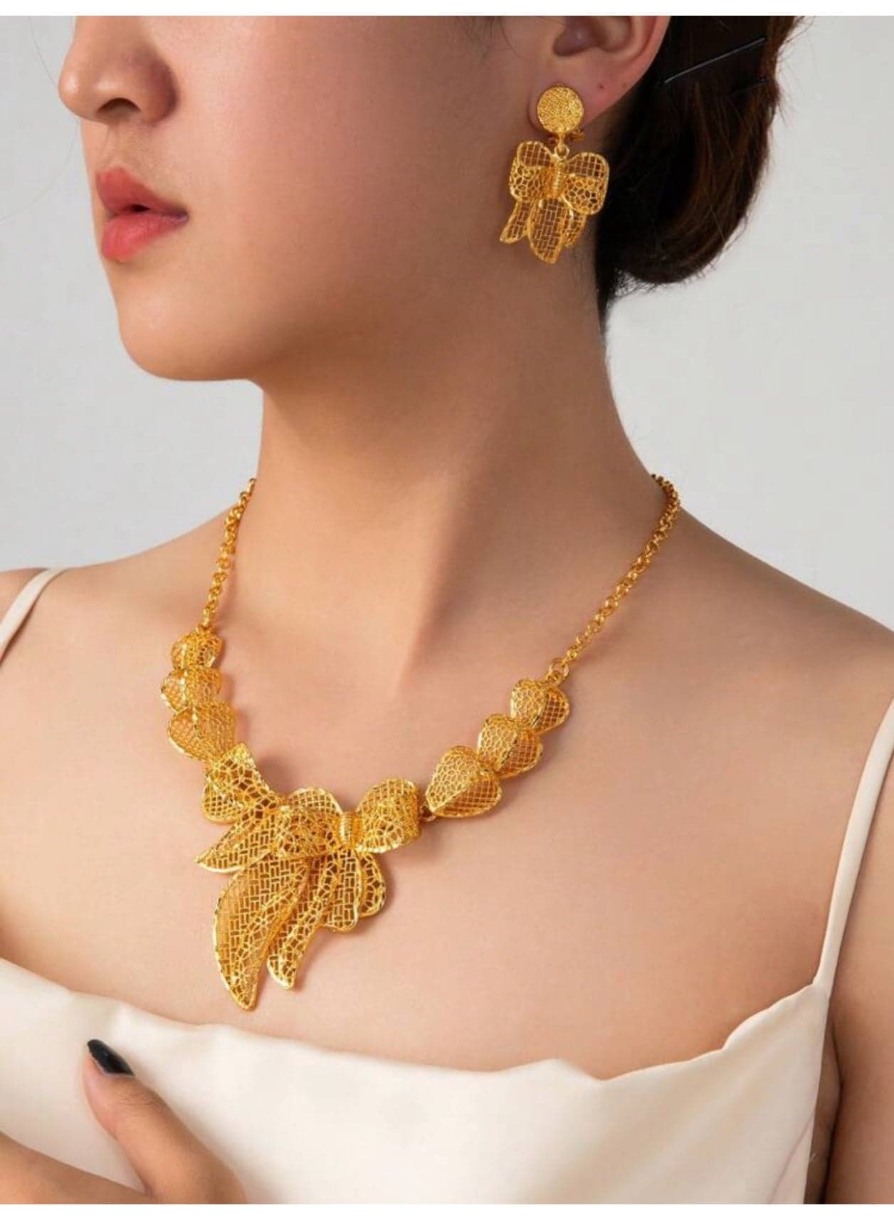 21k Gold Plated Necklace u0026 Earrings Jewelry Set For Women