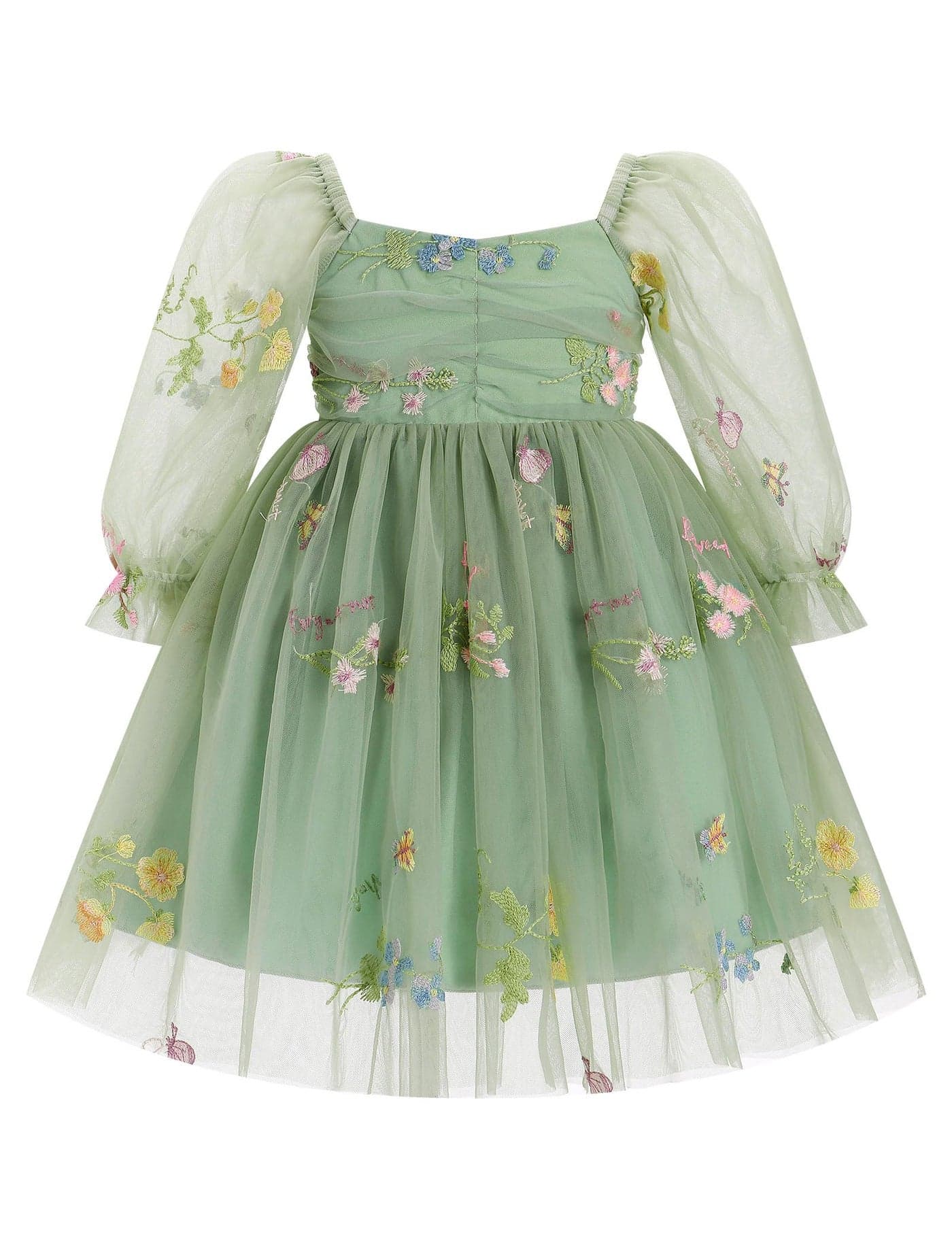 IMEKIS Flower Girl Dress Toddler Tulle Dress: 1/2 1st Birthday Outfit Smash Cake Photoshoot Baby Pageant Formal Wedding Guest Party Winter Long Sleeve Kids Easter Dress Sage Green Floral 6-12 Months