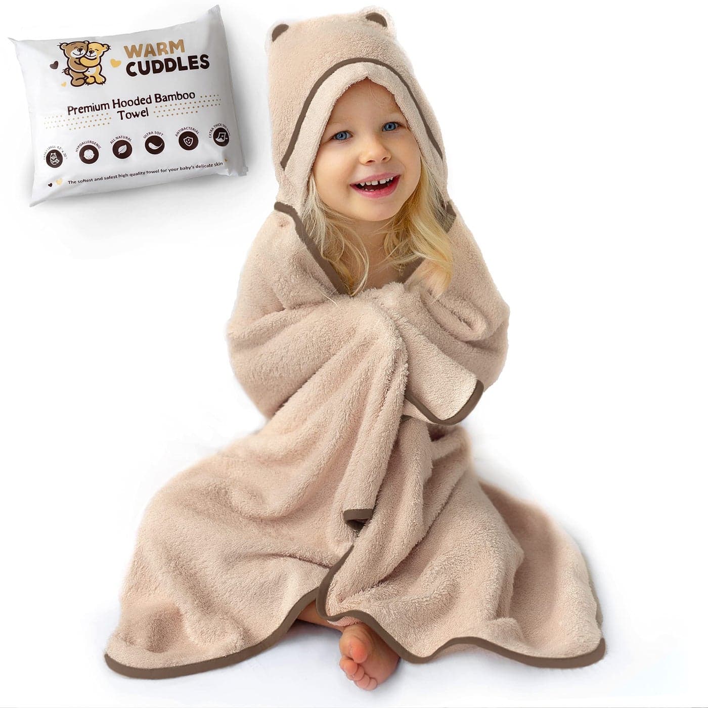 Premium Toddler Towels with Hood Rayon Made from Bamboo Toddler Bath Towel Large Hooded Towels for Toddlers Toddler Towels for Girl Boy Beige