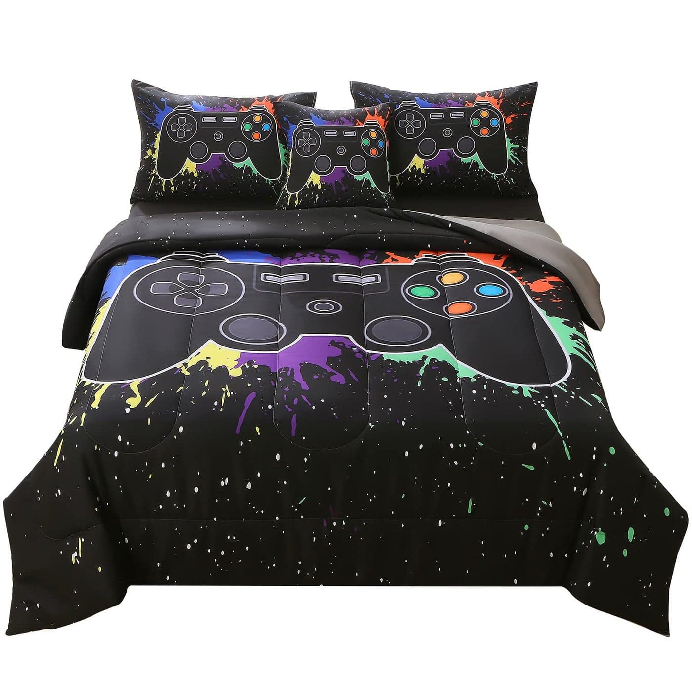 JQinHome Full Gamer Comforter Sets for Boys 6 Piece Bed in A Bag 3D Video Game Bedding All Season Soft Microfiber Gamer Bedding Sets with Pillowcases Flat Sheet Fitted Sheet Cushion Cover