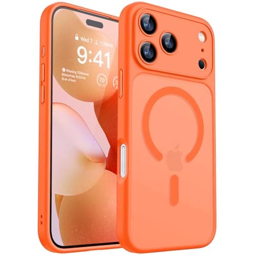 CANSHN Magnetic Compatible with iPhone 17 Pro Max Case Upgraded Full Camera Protection Compatible with Magsafe Translucent Matte Shockproof Protective Phone Cover 69 Inch Orange