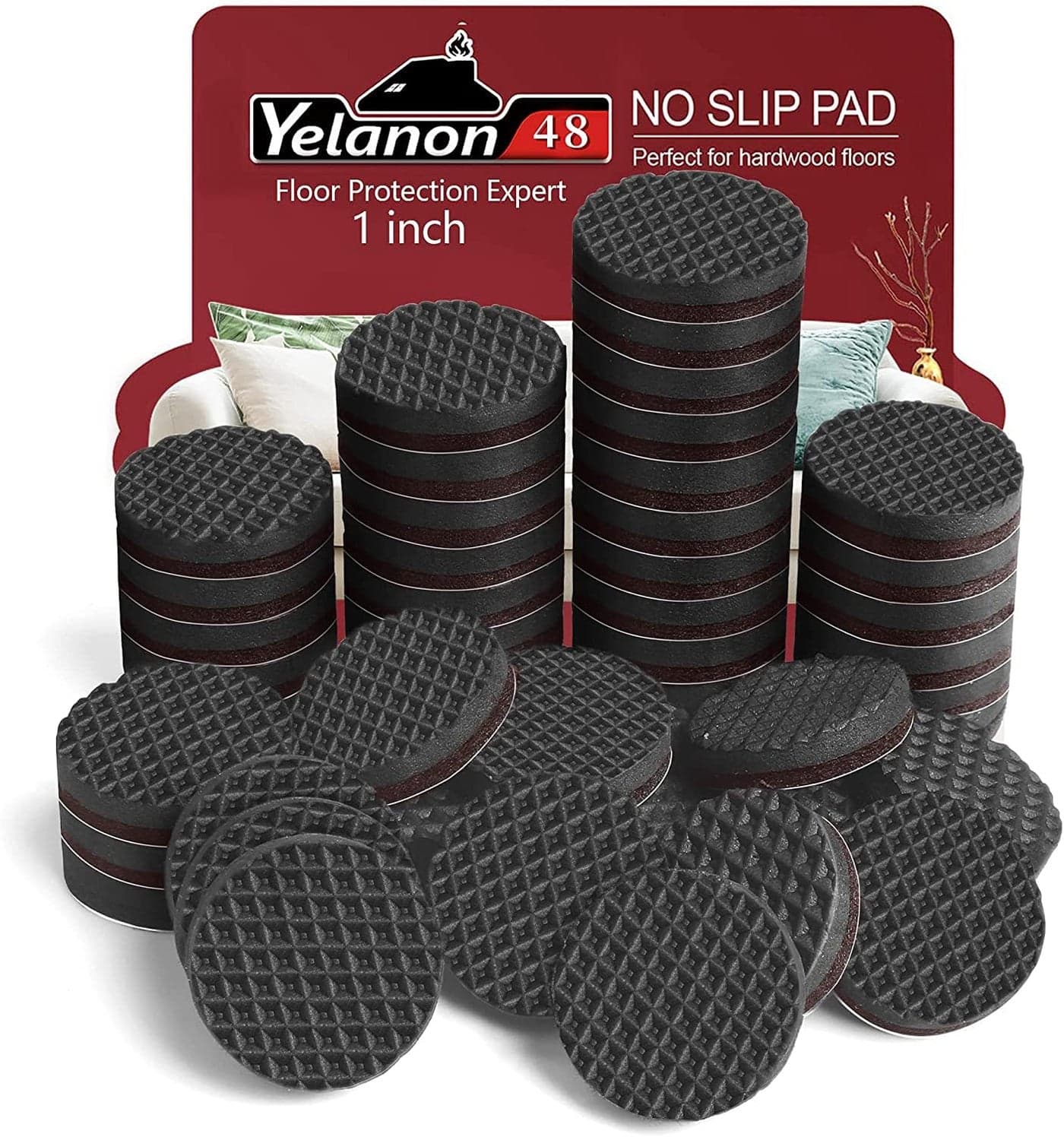 Yelanon Non Slip Furniture Pads 48 pcs 1 Furniture Grippers Non Skid for Furniture LegsSelf Adhesive Rubber Furniture Feet Anti Slide Hardwood Floor Protector for Keep Furniture Stoppers