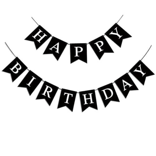 Happy Birthday Banner, Black Happy Birthday Decorations Birthday Sign for Birthday Party Backdrop Decor, Black Happy Birthday Sign Party Hanging Supplies for Girls Boys and Women