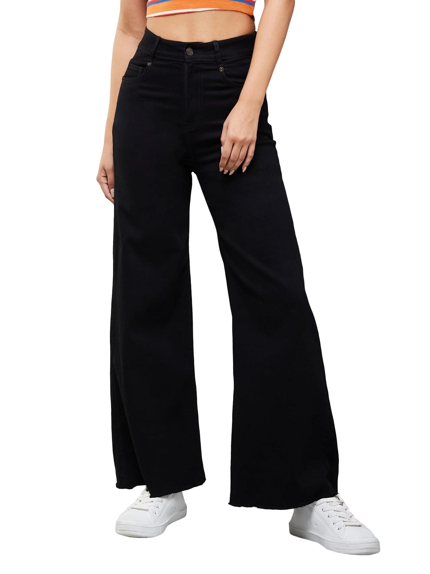 Miss Chase Women's High Rise Regular Length Stretchable Wide Leg Denim Jeans (MCSS24DEN98-82-334-34, True Black, 34)