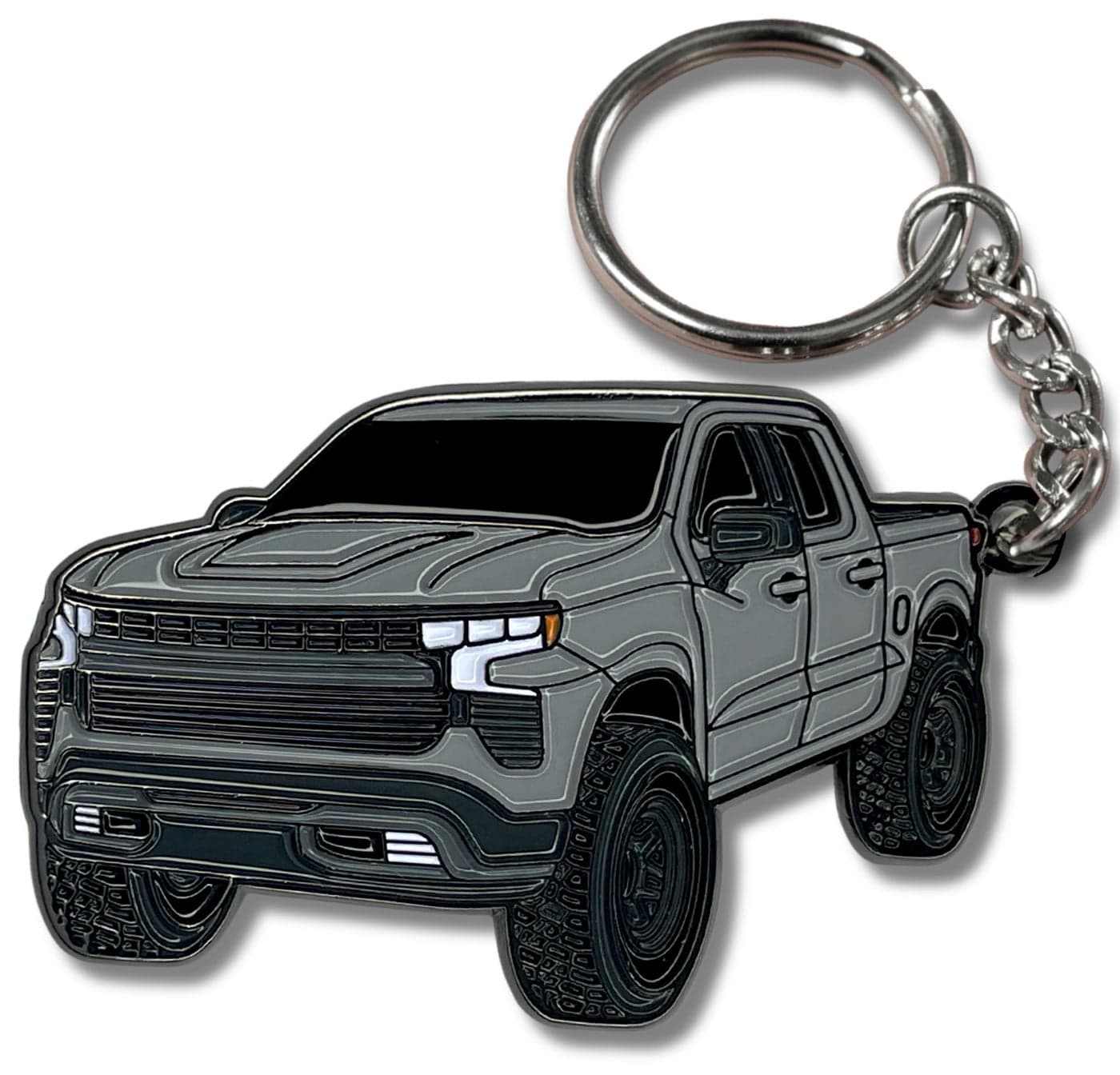 FOUR WHEEL BEAST Chevy Keychain Compatible with Chevy Silverado 1500 Accessories Toy Truck Gifts Men Key Fob Silver