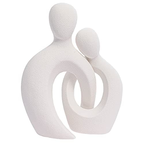 Quoowiit Ceramic Couple Sculptures for Home Decor Abstract Lover Statue for Shelf Office Living Room Bedroom Gifts for Anniversary Valentines Day Birthday White