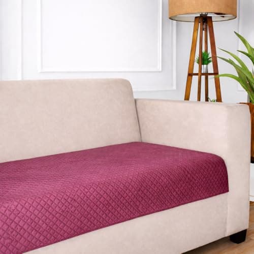 STITCHNEST 3 Seater Quilted Velvet Sofa Cover | Elegant Peach Sofa Protector for Living Room | Soft, Washable | Perfect for Enhancing Living Room Interiors
