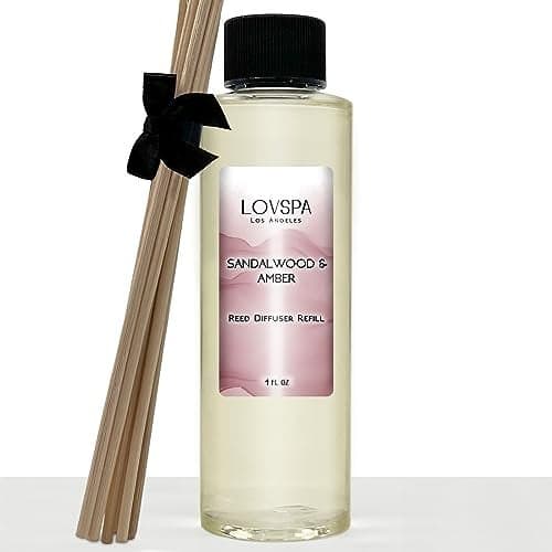 LOVSPA Sandalwood & Amber Diffuser Oil - Luxury Essential Oils for Diffuser Refill & Air Freshener Room Spray - Long-Lasting & Natural Home Fragrance, Scented Oil for Diffusers, USA Made, 4oz