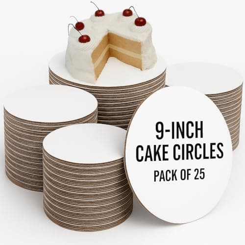 9 Inch Cake Circles – Pack of 25 Round Cardboard Cake Boards, White Corrugated, Sturdy & Greaseproof, 100% Food Safe – Cake Pads for Cakes, Pies, Pizza, Bakery & Decorating