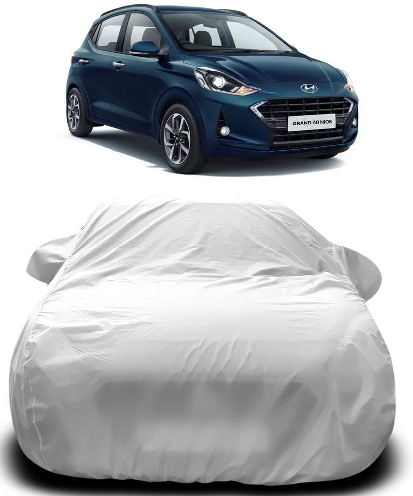 MOTROX Car Cover Compatible with Hyundai Grand i10 Nios (2020-2021) with Mirror Pocket Triple Stitched Bottom Elastic Water Resistant UV Protection & Dustproof Car Cover-Silver Matty