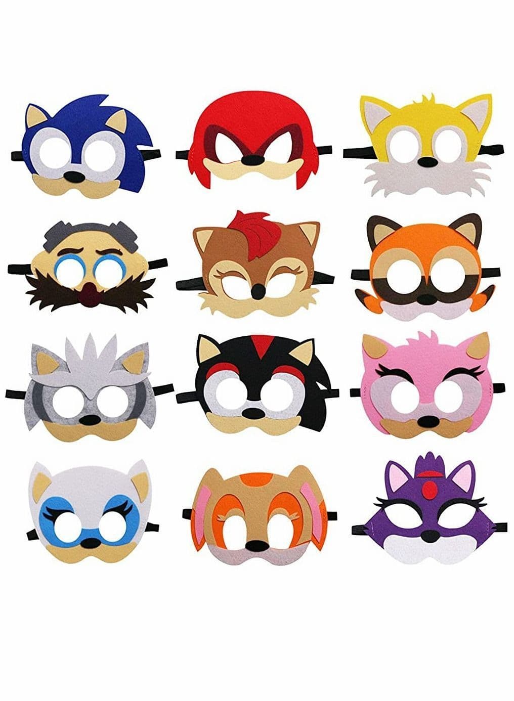 Sonic Felt Masks Party Favors for Kid - Hedgehog Themed Supplies Birthday Cosplay Mask Photo Booth Prop Cartoon Character Gift Children Boys Girls 12 Packs