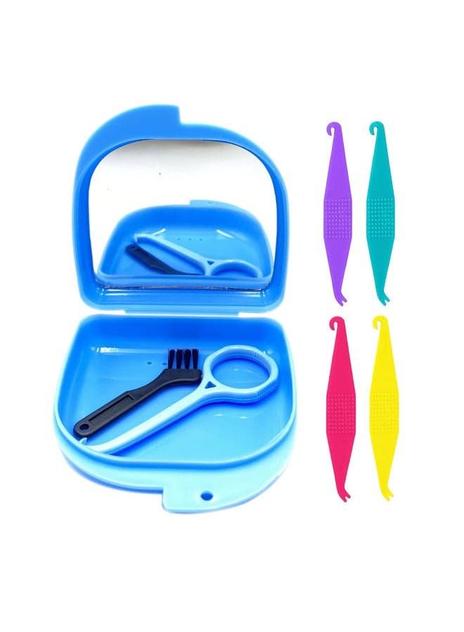 Oral Care Disassembly Kit/7pcs Including 1 Retainer Case With Mirror and Vent Holes | 1 Aligner Remover Tool | 4 Elastic Rubber Bands Placers | 1 Cleaning Brush (White)