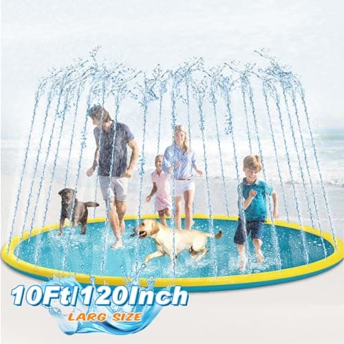 Lewtemi 10 ft Extra Large NonSlip Splash Pad 120 for Adult Kids and Dog Giant Thicken Sprinkler Pool Summer Outdoor Toys Fun Backyard Fountain Play Mat for Family Pet DogYellowFresh Style