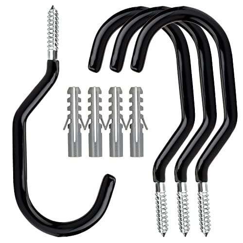 Febwind 4 Pack Heavy Duty Bike Hooks - Screw in Bike Hangers for Garage Ceiling and Wall - Bicycle Storage and Hanging Wall Mount Hanger Black